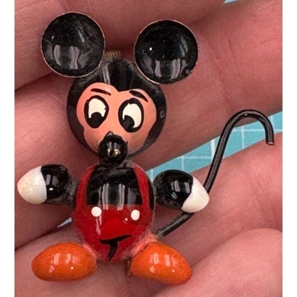 Vintage Mickey Mouse Tin Enamel Pin Brooch Gold-Tone Red/Black/White Handmade